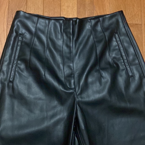 ZARA HIGH WAISTED LEATHER STRAIGHT LEG TROUSERS FLAT FRONT STYLE SIDE POCKETS - Picture 7 of 12